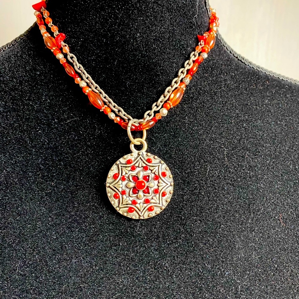 Park Lane Double Strand Red Beads & Stones Necklace